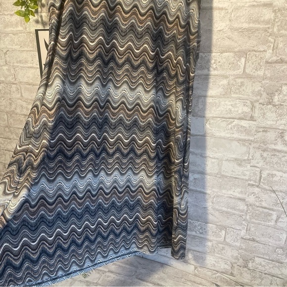 Ab STUDIO Jersey Knit Neutral Color Gray Blue Tan Pattern Print Dress Size Large - Picture 4 of 6